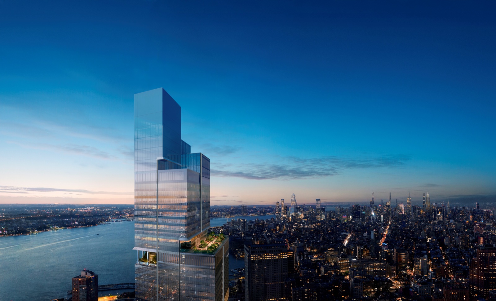 2 World Trade Center — the tower at dusk.