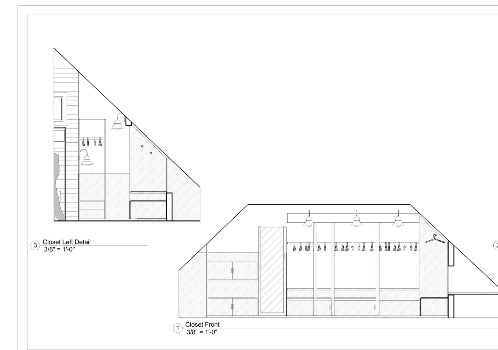 Closet elevations along the sloped wall.