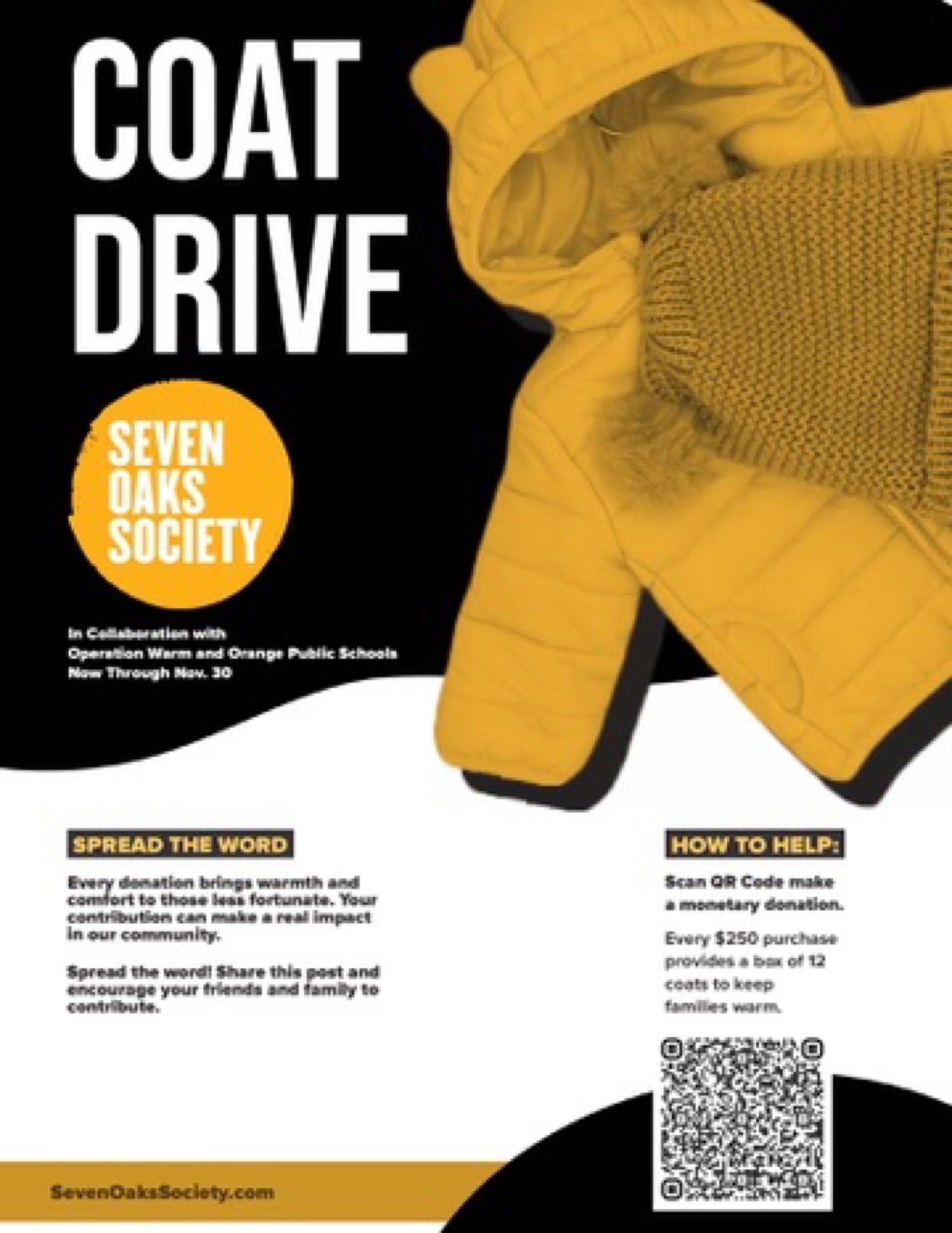 Coat Drive campaign, in collaboration with Operation Warm and Orange Public Schools.